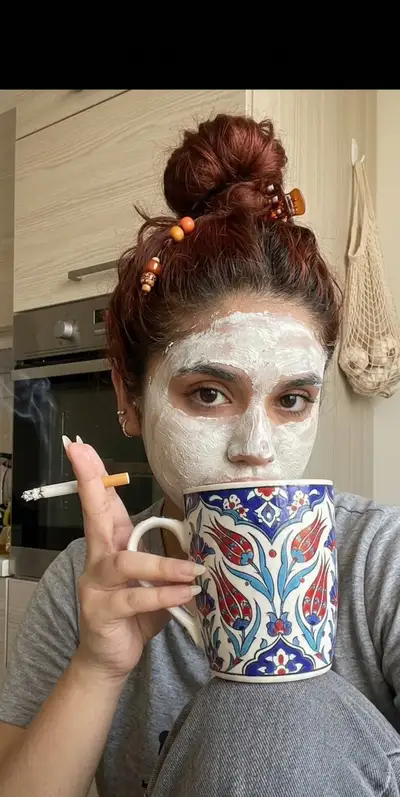 Clay Mask Selfie with Turkish Tea Mug