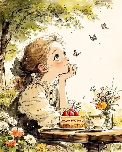 Vintage-Märchenbuch-Aquarell-Mädchen und Schmetterlinge