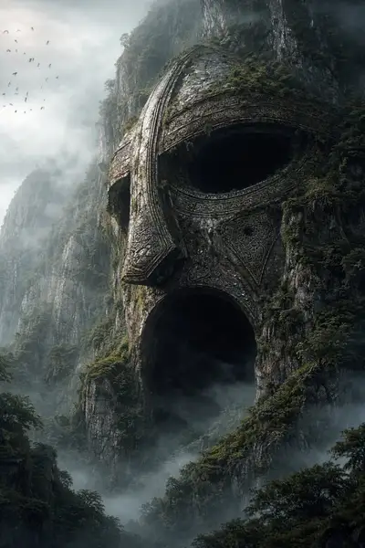 Ancient Stone Mask Mountain Cliff