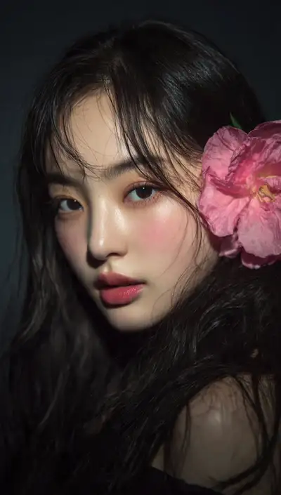 Moody Portrait with Pink Flower
