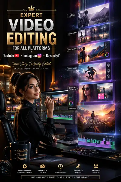 Video editing service advertisement with holographic timeline
