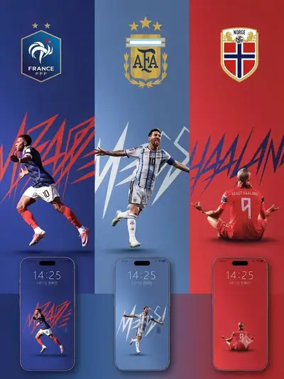 Design de colagem de papel de parede de jogador de futebol de três nações