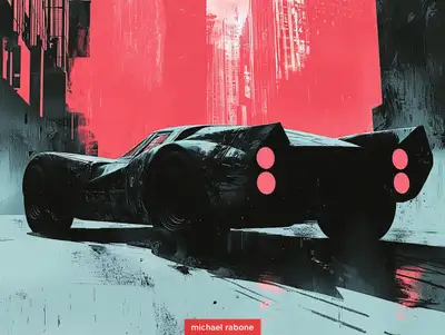 Batmobile Driving Through Gotham City