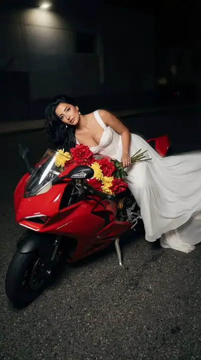 Ultra-Photoreal Editorial Fashion Scene with Motorcycle