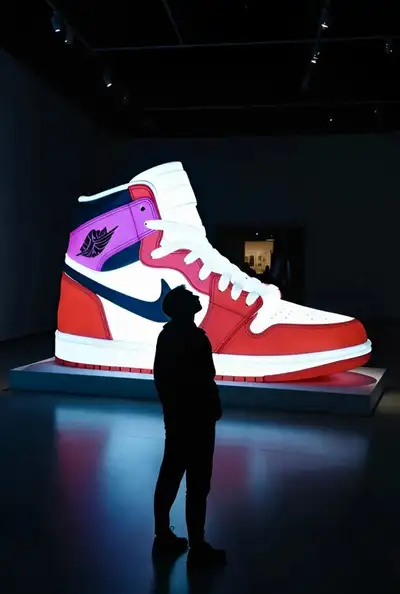 Glowing Sneaker Sculpture in Dark Gallery