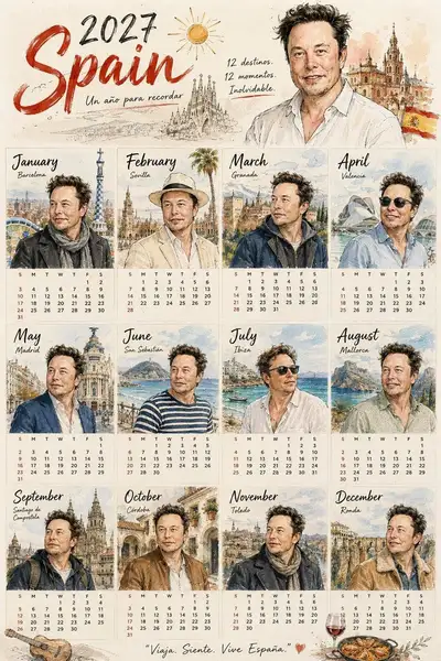Illustrated 12-month calendar poster across tourist locations