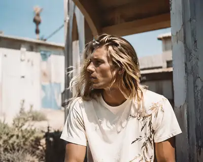 High-end surfer fashion editorial portrait