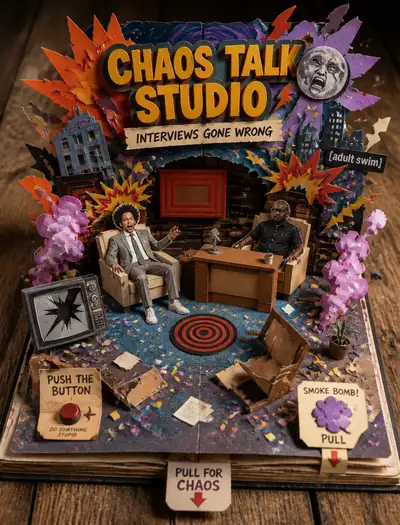 Diorama chaotique en papercraft façon The Eric Andre Show