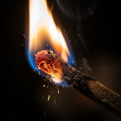 Ultra-Realistic Macro Photo of Burning Matchstick