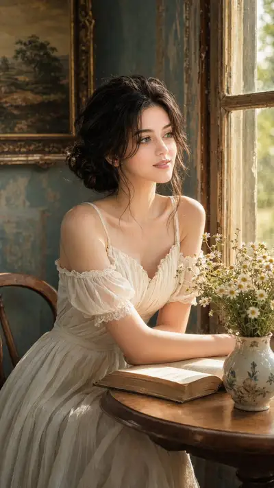 Vintage romance window daydream portrait prompt