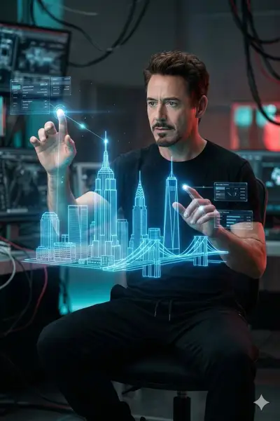 Futuristic Holographic City Control Room