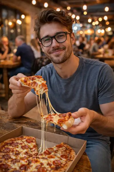 Ultra-Realistic Pizza Enjoyment Photo