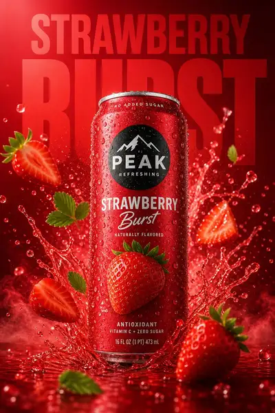 GPT Image prompt for a vibrant fruit-flavored beverage can ad