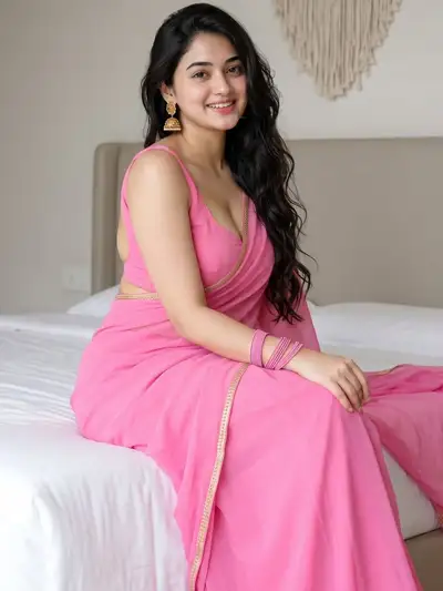 Photorealistic Indian Woman in Pink Saree Portrait