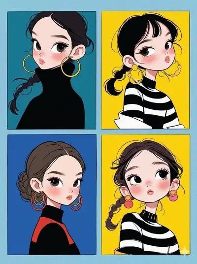 Four-panel chibi Korean webtoon character grid