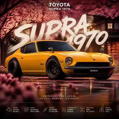 Toyota Supra 1970 concept car reveal poster template