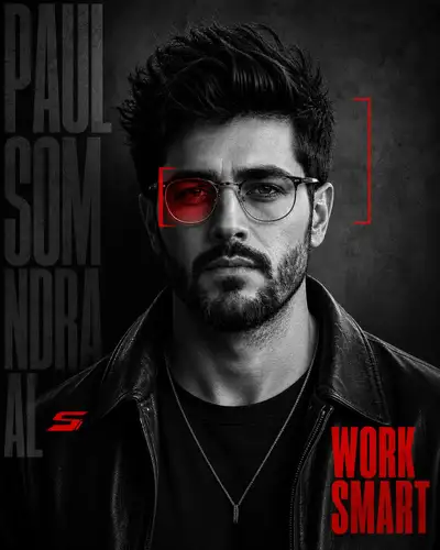 Ultra-Realistic Editorial Portrait Poster with Red Accents