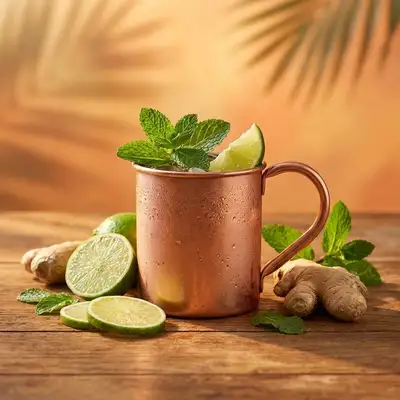 Tropical cocktail studio photography with palm shadows