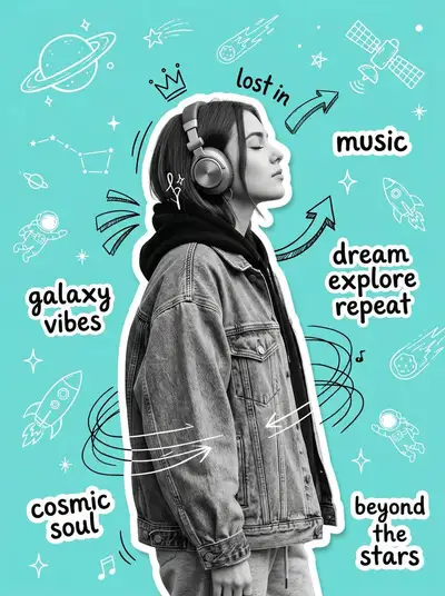 Y2K scrapbook collage poster with headphones