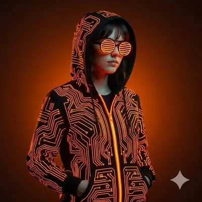Neon-Schaltkreis-Hoodie Cyberpunk Studio Porträt