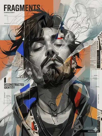 Futuristic Editorial Collage Portrait with Geometric Fragments