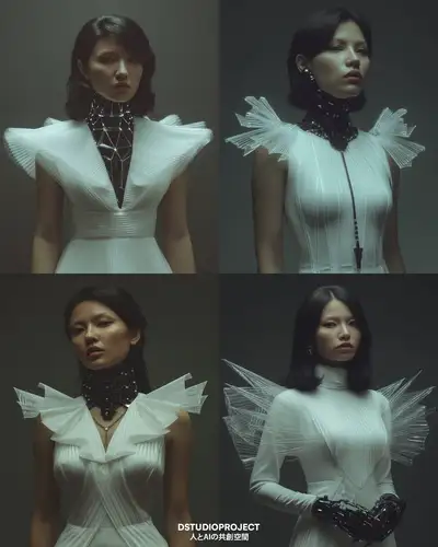 Cyborg Woman in High-Fashion Frills Dress
