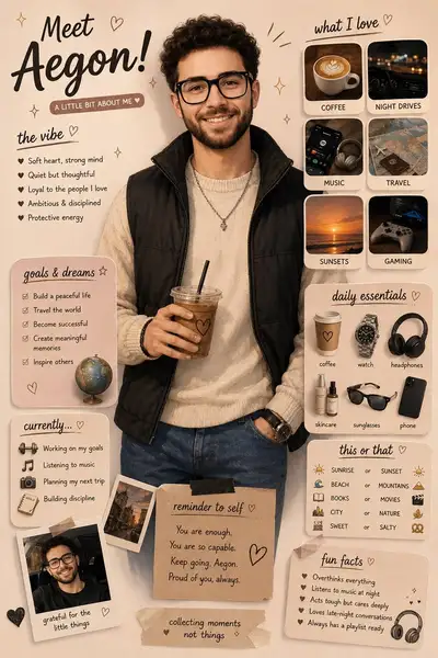 Cozy Aesthetic Character Introduction Scrapbook Poster