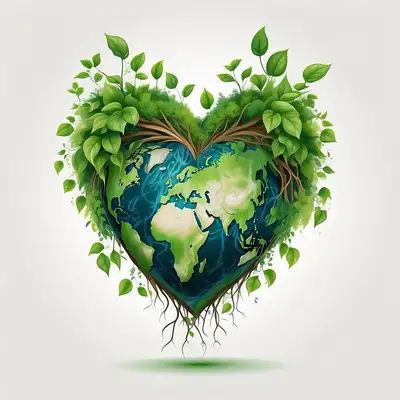 Earth Wrapped in Leaves with Heart Roots Vector Graphic