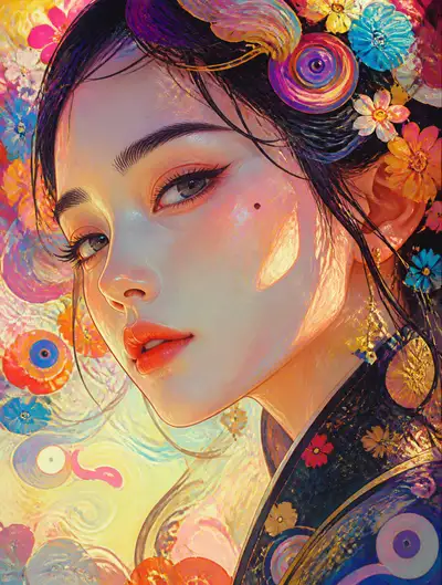Psychedelic Dreamlike Woman Portrait Illustration