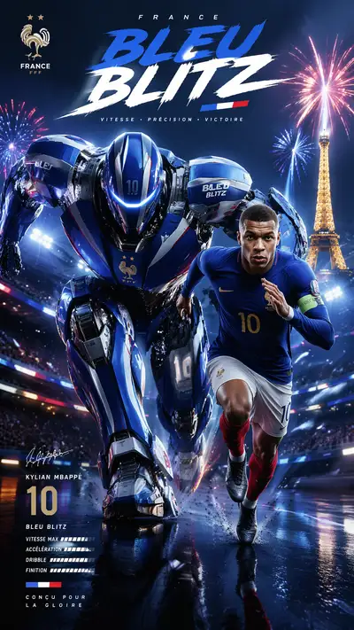 France World Cup mech poster: Bleu Blitz with Mbappe