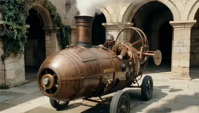 Steampunk Flying Machine Cinematic Video Prompt