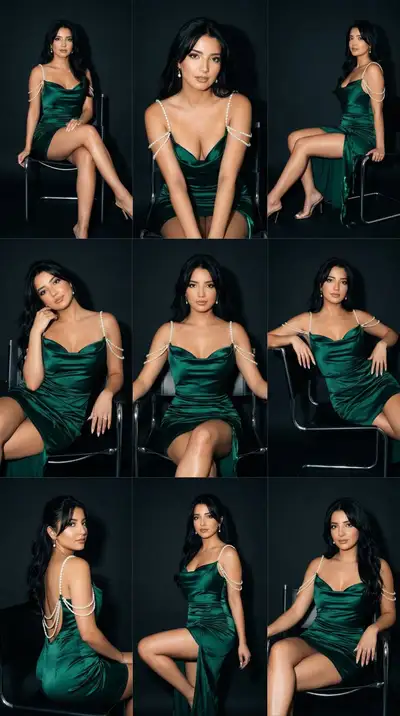 Emerald Satin Editorial Fashion Grid