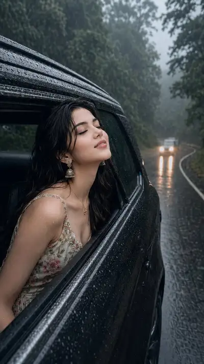 Cinematic Rainy Road Portrait Prompt