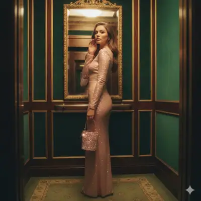 Cinematic Vintage Elevator Fashion Portrait