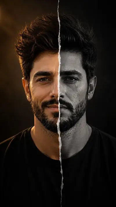 Dual Emotion Split-Face Portrait (Female)