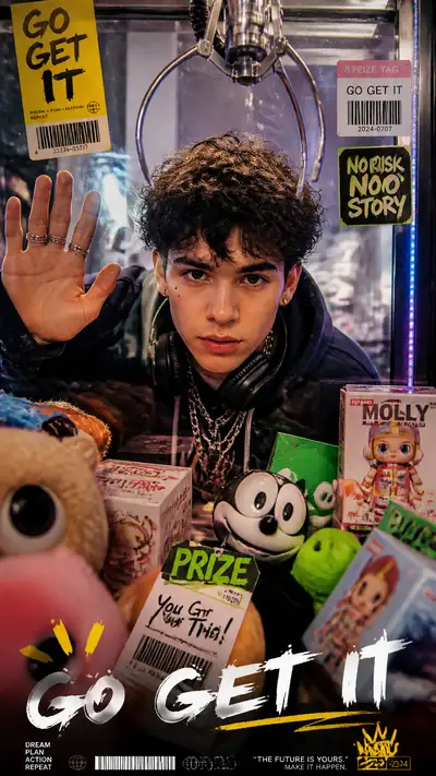 Go Get It arcade claw machine lifestyle poster
