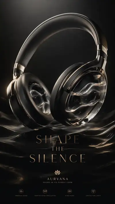 Headphones poster with silence shaped as glass waves
