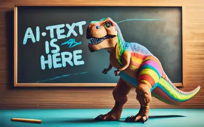 T-Rex Teaching AI Text on Chalkboard