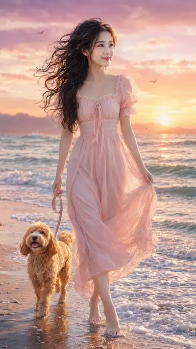 Cinematic Sunset Beach Portrait with Dog