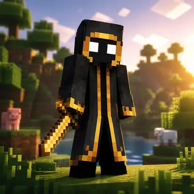 Minecraft-style character redesign poster, Chinese prompt