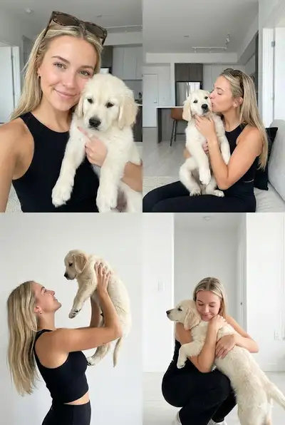 2x2 Collage: Mujer con Cachorro de Golden Retriever