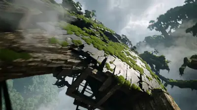 Mergulho FPV em hipervelocidade pela névoa da selva até uma cidade perdida