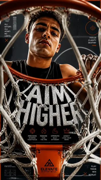 Basketball hoop POV sports advertisement with a young model