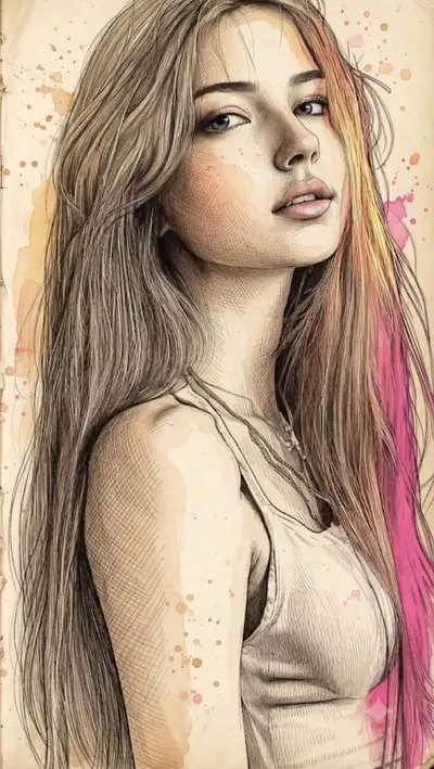 Prompt de ilustração de retrato de belas-artes em técnica mista