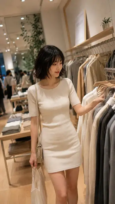 Candid smartphone photo of a woman shopping in a Tokyo boutique