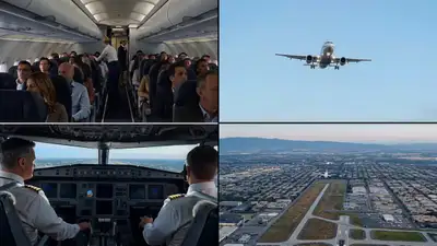 4分割画面による飛行機エンジン故障シーケンス
