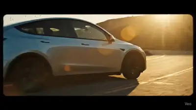 Tesla Coastal Sunrise Drive - Veo 3 YAML