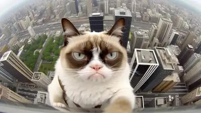 高層ビルでのキャラクター自撮り