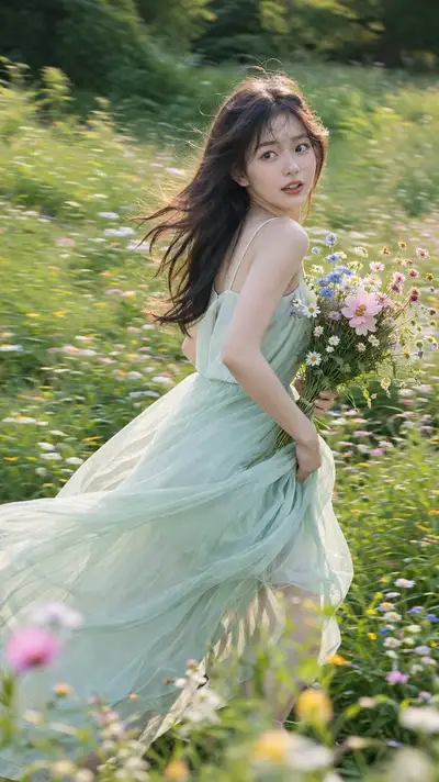 Windswept summer fashion editorial portrait prompt