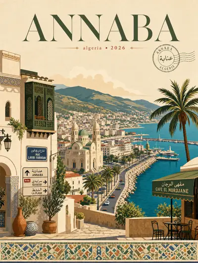Flat vector travel poster illustration of Annaba, Algeria